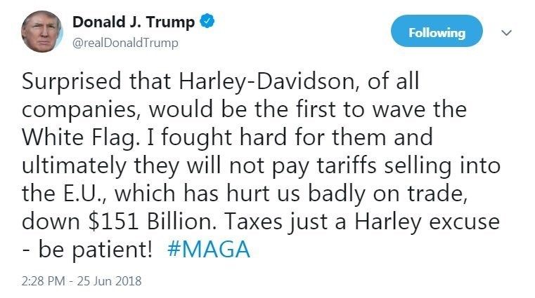 President Donald Trump on Monday sought to frame Harley-Davidson's decision to move production of some motorcycles overseas as the result of European tariffs. It was a sign of an early administration strategy as companies wrestle with Trump's trade...